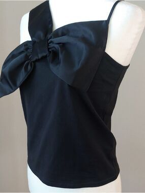 J. Crew Black Satin Bow Cami Top Women's XSmall New NWT